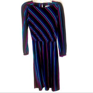 Vtg Rainbow Striped 1970s Dress Sz 12